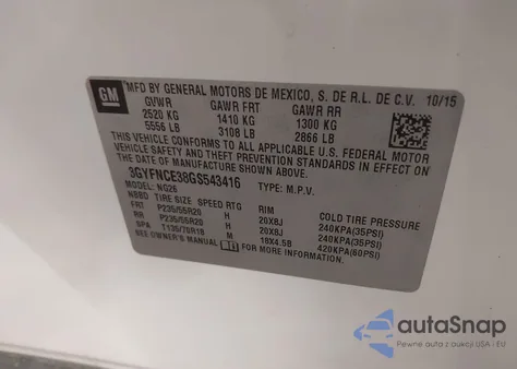 2016 Cadillac Srx Performance Collection from USA, damaged, VIN 3GYFNCE38GS543416